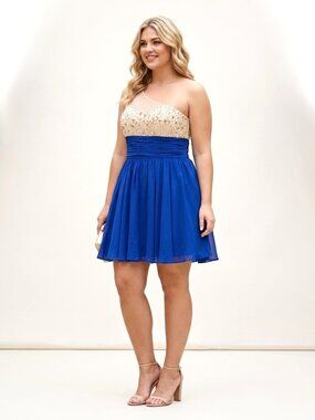 DEB One-Shoulder Rhinestone Embellished Mini Dress. Plus Size 18